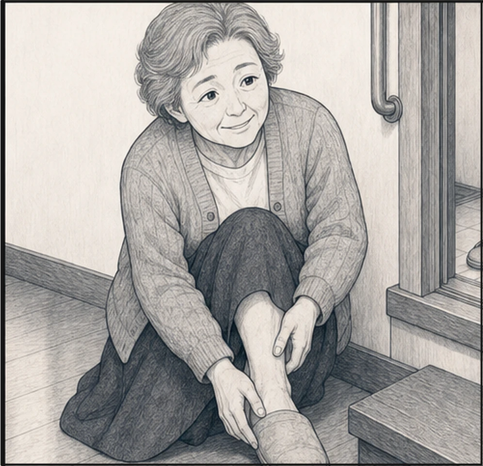 浴室へ向かう文子のスリッパが段差に引っかかり、誠が異変に気づく・コマ3